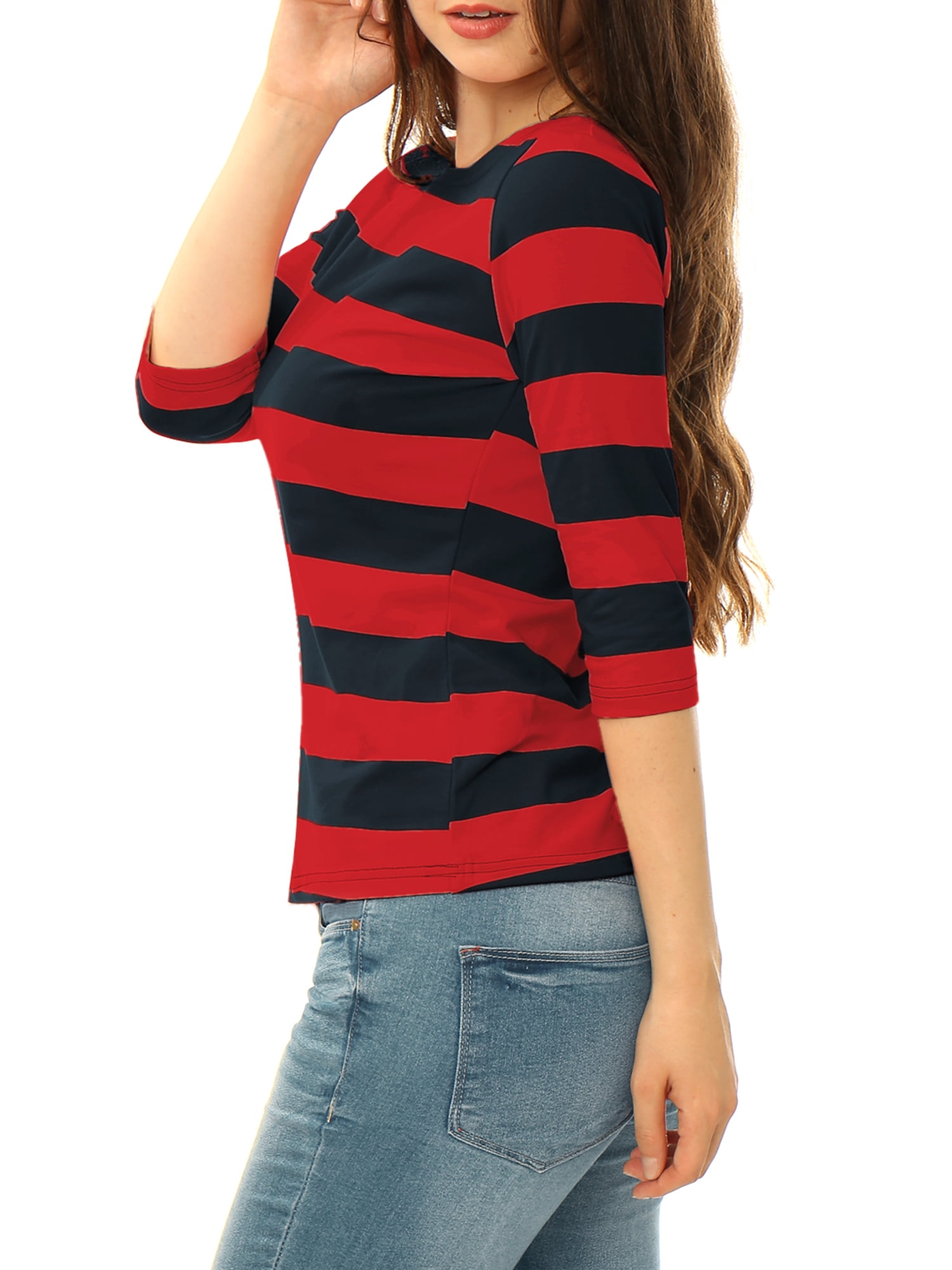 DARING DIVA Women's Halloween Costume Boat Neck Top T-Shirts S Red Blue