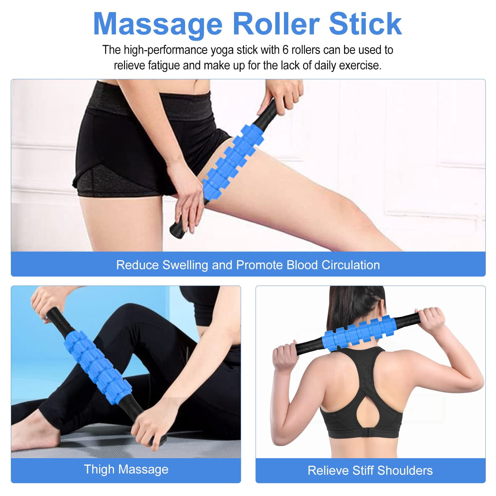 5 In 1 Foam Roller Set Includes Hollow Core Massage  Yoga Stick Ball Fitness Stretching Strap Carrying Bag Towel (blue)