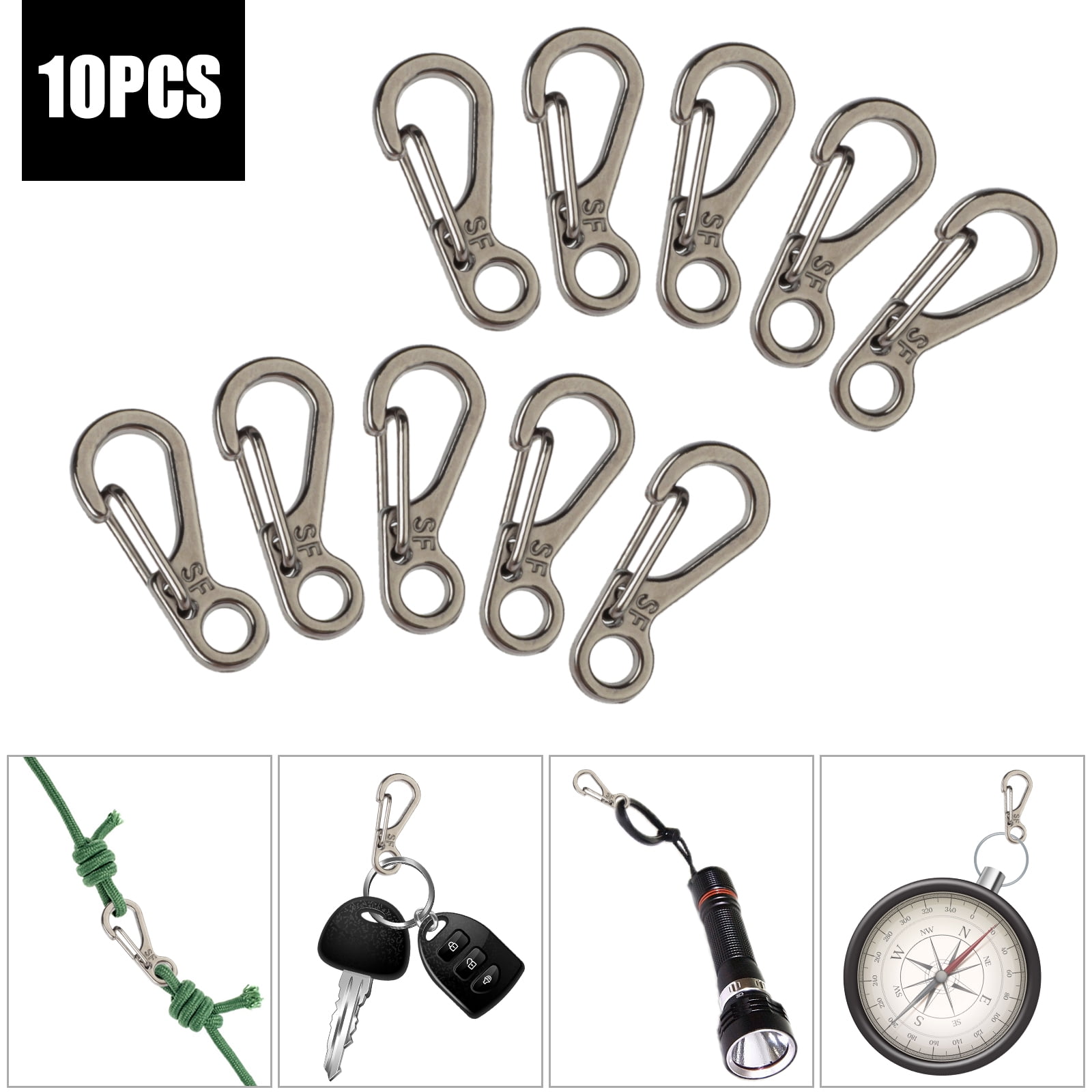 10 X EDC Mini Stainless Steel Key D-ring Buckle Snap Spring Clip Hook Carabiner 