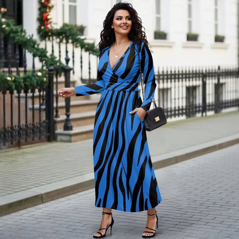 blue zebra print dress Fkelyi Women's Fall Long Sleeve Casual Maxi Dress with Pocket Flowy Tiered Waist Long Dresses for Spring Winter, 2XL Our Angelina Dress in