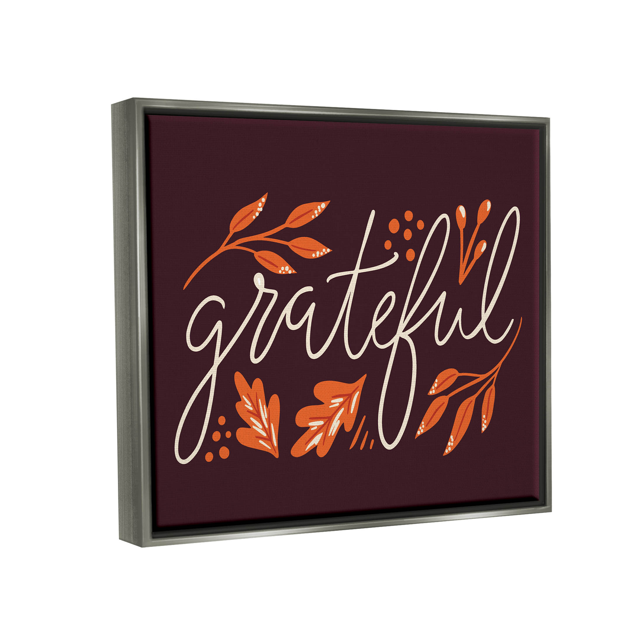 Grateful Autumnal Leaves Phrase Holiday Graphic Art Luster Gray Framed Art Print Wall Art
