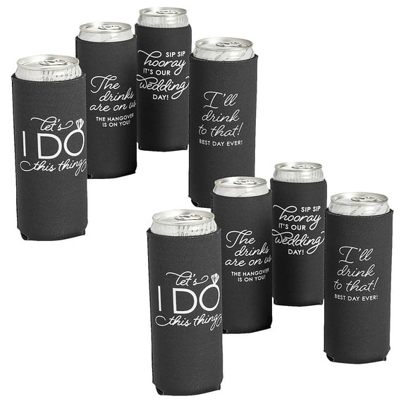 Premium Wedding Sayings Slim Fit Can Coolers Bulk 24 Pc