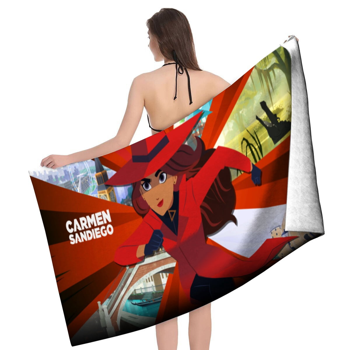 Carmen Sandiego Gifts Beach Towel for Women Girl Birthday Inspired Fan Bath Outdoor Music Lover