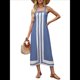 thumbnail image 3 of Vestido Bohemio Floral para Mujer, Vestido Informal de Verano con Bloques de Color. Azul S, 3 of 8