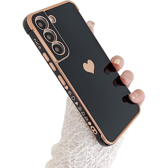 Samsung Galaxy S21 5G Case, Luxury Plating Love Heart Side Pattern, Camera Protection, Shockproof Silicone Bumper