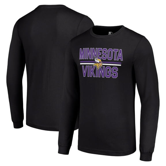 Men's Starter Black Minnesota Vikings Team Mesh Print Graphic Long Sleeve T-Shirt