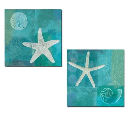Lovely Under the Water Sand Dollar and Starfish Set by Veronique Charron; Coastal Decor; Two 12x12in Poster