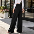 thumbnail image 2 of Byworldtasic Women's Flowy Pleated Trousers Elastic Waist Loose Fit Palazzo Business Casual Lounge Pants with Pockets, 2 of 7