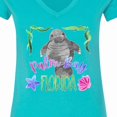 thumbnail image 4 of Inktastic Palm Bay Florida Cute Swimming Manatee Women's V-Neck T-Shirt, 4 of 5