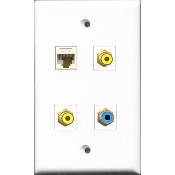 RiteAV - 2 Port RCA Yellow and 1 Port RCA Blue and 1 Port Cat6 Ethernet White Wall Plate