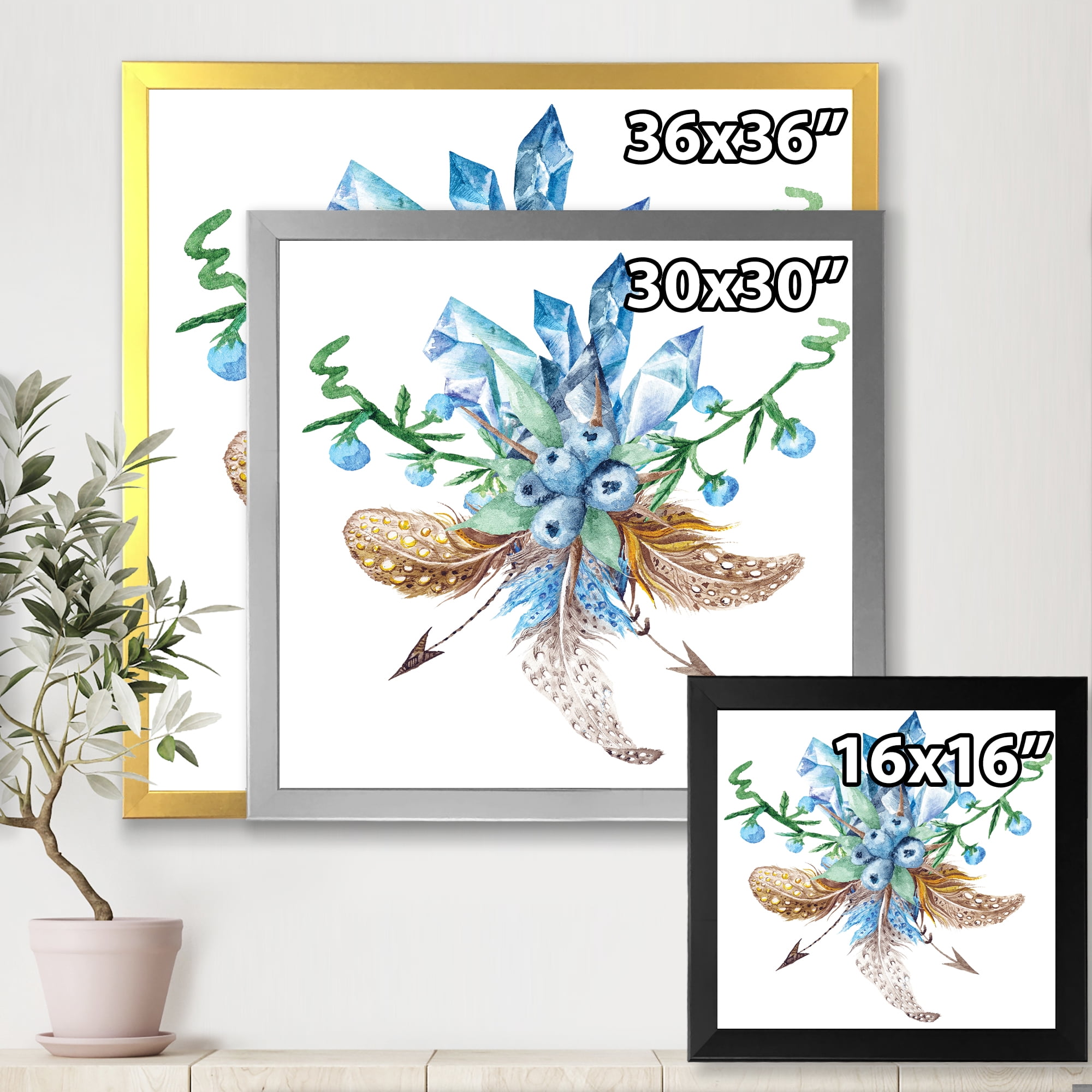 Designart 'Fresh Tribal Vignette Wild Forest Wreath Design On White I' Traditional Framed Art Print