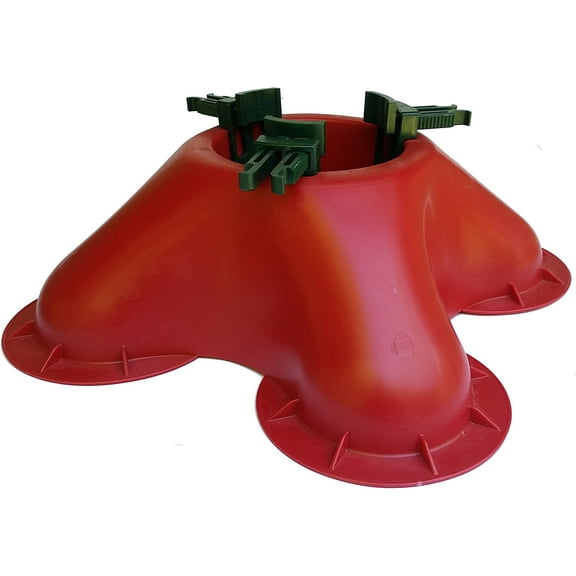 Red Christmas Tree Stand with Clamping System - For Live Trees up to 10'