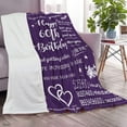 thumbnail image 5 of Kainsy 60th Birthday Gifts for Women Blanket, Happy 60th Birthday Decorations Women Throw Blanket,60 Year Old Gift Ideas, Cheers to 60 Years Gifts, Purple Blanket for Her(60"x80"), 5 of 7