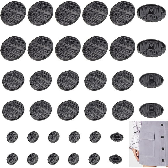 36 Pcs Metal Buttons 3 Sizes Black Coat Button Vintage Shank Button Flat Round Button Bark Texture Jacket Pants Button Blouse Decorative Buckle