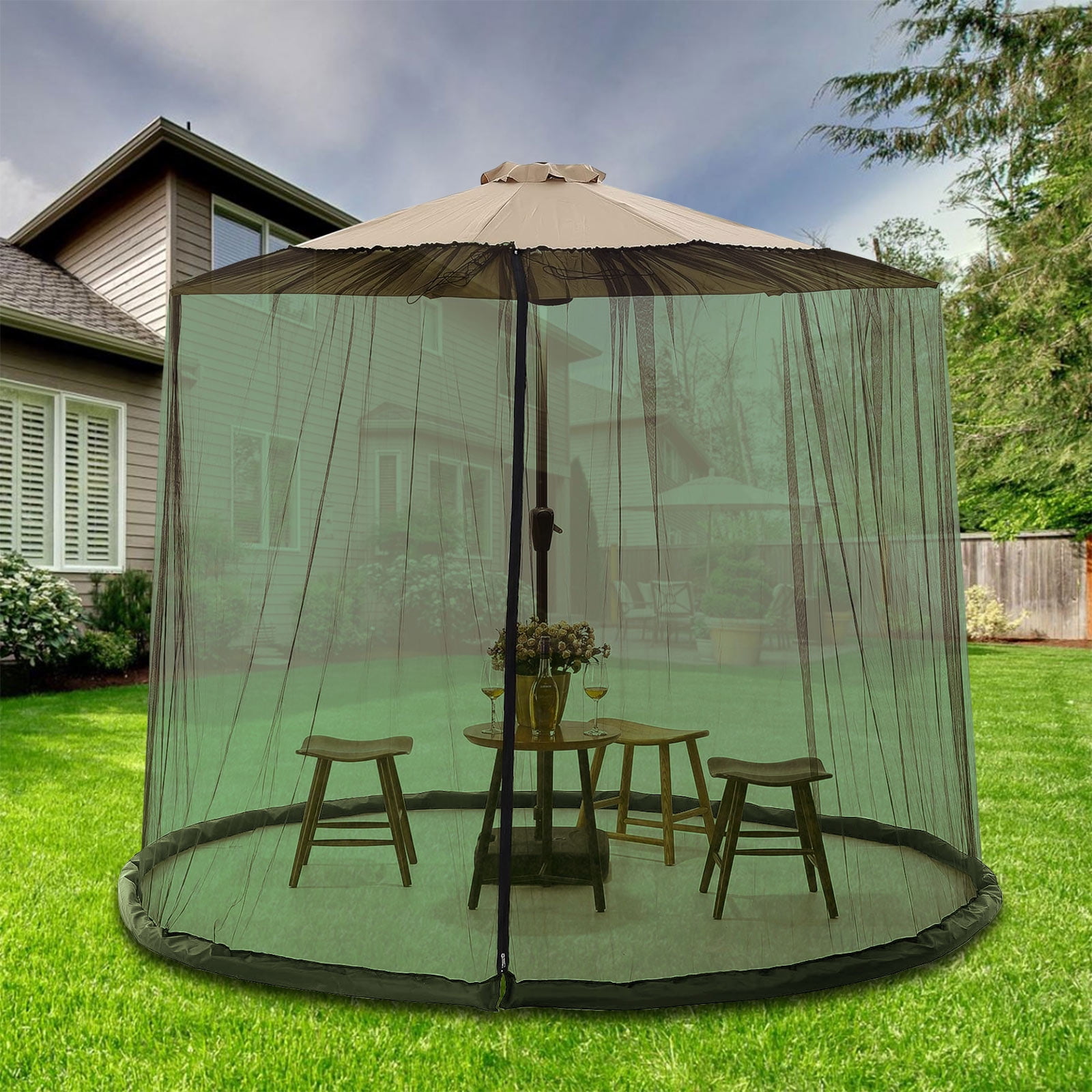 TOPCHANCES 10-11ft Patio Umbrella Mosquito Netting with TOPCHANCES 10-11ft Patio Umbrella Mosquito Netting with