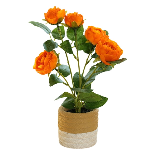 Flor artificial de cinco cabezas, pequeña rosa de té, planta bonsái, decoración creativa del hogar con flores artificiales