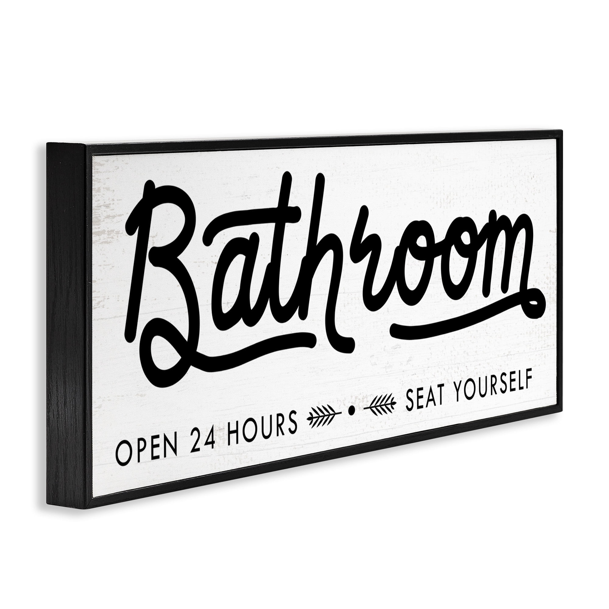 Stupell Industries Seat Yourself Bathroom Sign Typography Painting Black Framed Art Print Wall Art, 24 x 10