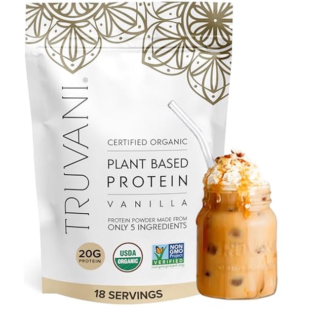 Proteína vegana en polvo Truvani | Vainilla | 20 g de proteína orgánica a base de plantas | 18 porciones | cetogénico | Sin gluten ni lácteos | Bajo en carbohidratos | Sin azúcar añadido