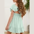 thumbnail image 5 of TQWQT Girls Mint Green Dresses Kids Summer Dress Size Cute Girls Dresses Off Shoulder Kids Square Neck Formal Dress Plain Tween Girls Clothes, 5 of 5