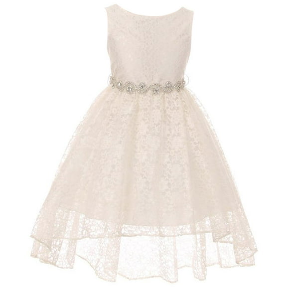 Little Girls Floral Lace High Low Rhinestones Special Occasion Flower Girl Dress Ivory 4 (M3B6K0S)