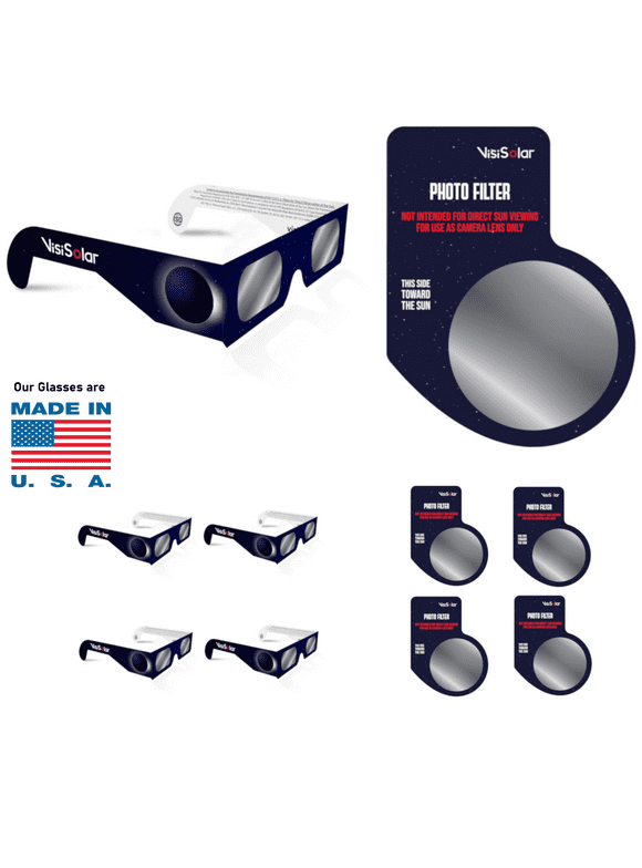 VisiSolar Solar Eclipse Glasses NASA Approved and Smartphone Photo Lens Combo - 5 Pack ISO Certified NASA Approved