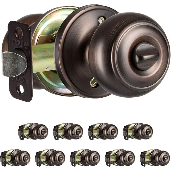 Interior Privacy Door knob - Keyless Locking Door Handles for Bedroom and Bathroom - Improved Oil Rubbed Bronze Finish - (10 Pack)