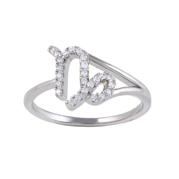 Rhodium Plated 925 Sterling Silver Capricorn Clear CZ Zodiac Sign Ring White Female Size 5