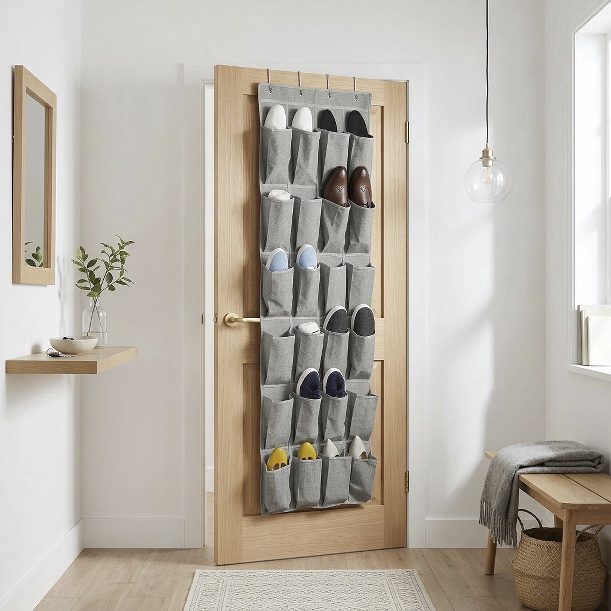 Better Homes & Gardens 24-Pocket Over-the-Door Shoe Organizer for Shoes and Accessories, Gray