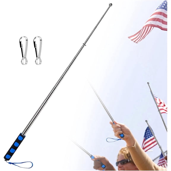 Telescopic Handheld Flagpoles with Clips 5'3" Portable Stainless Flag Pole Extendable Flag Stick Guiding Flag Pole with Anti-Slip Grip Blue