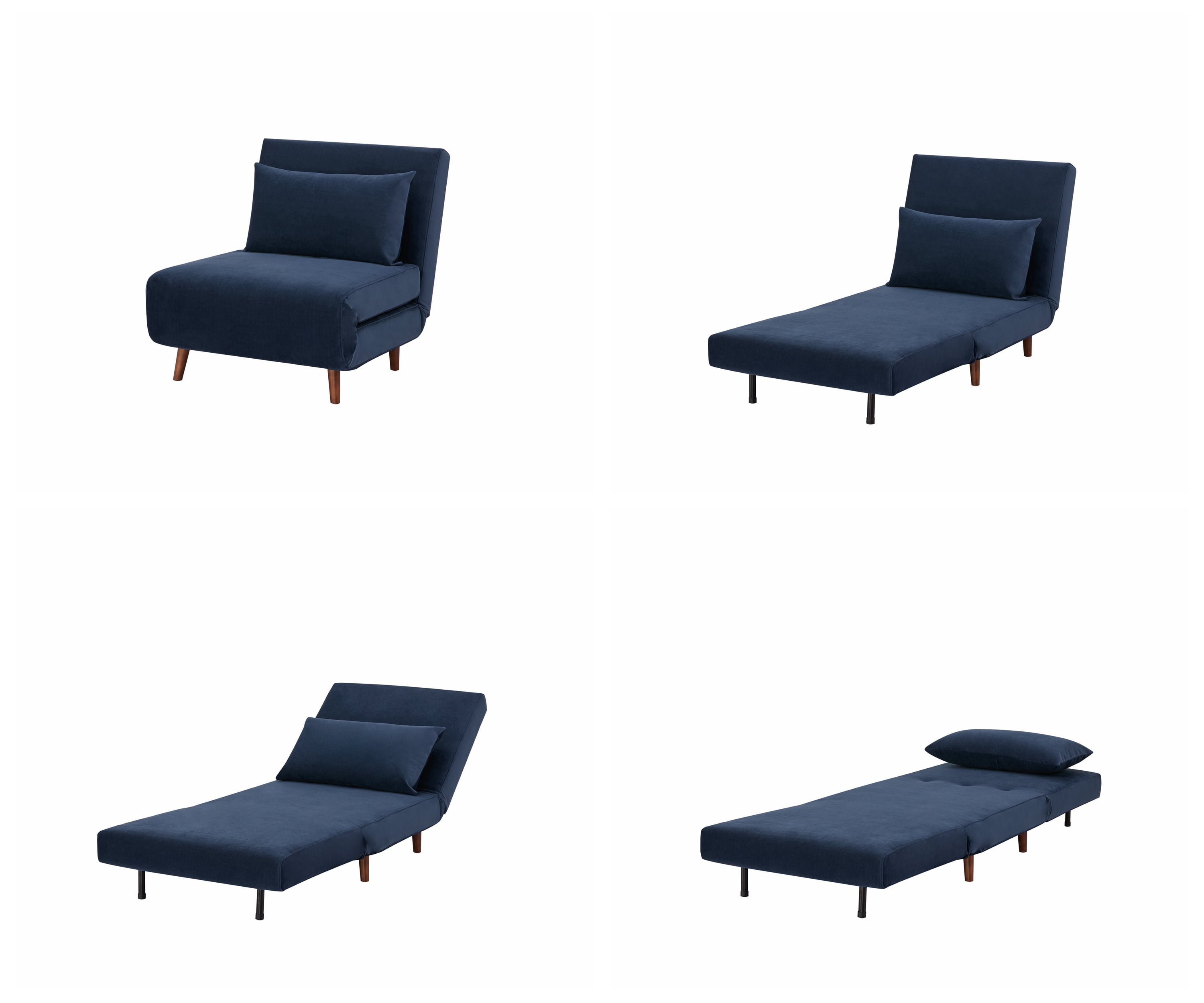 A&D Home Tustin Polyester Convertible Futon Chair, Velvet Blue