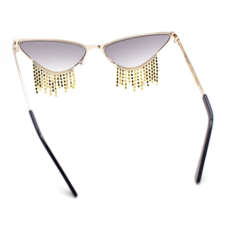 Tassel Cat Eye Sunglasses Gunmetal Black Crystal Diamante Tassel Embellished Oversized  main image 4