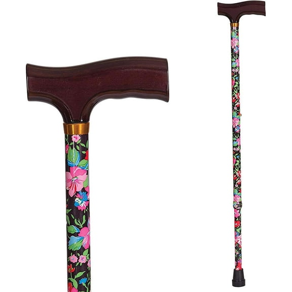 DMI Lightweight Adjustable Aluminum Walking Cane with Derby-Top Handle, Floral