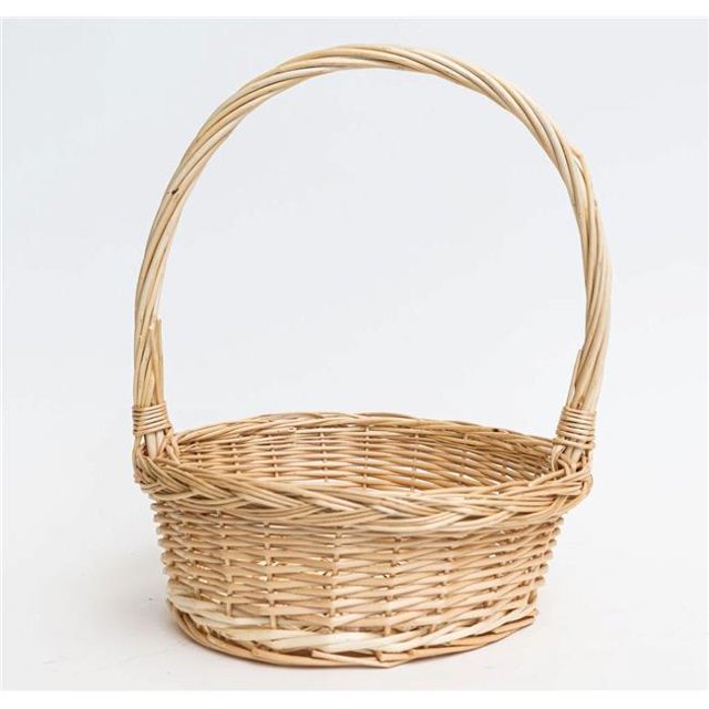 Panier Rond Marron Clair avec Poignée en Osier