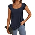 thumbnail image 4 of Otvok Tops for Women Casual Solid Color Short-Sleeve Blouses U-Neck Shirts, 4 of 6