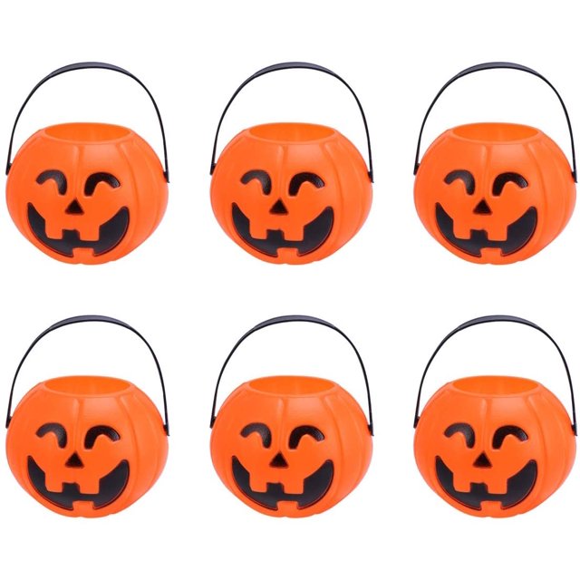 Mini cubos de calabaza, adornos de barril de plástico, cubo de caramelo, accesorios de decoración para fiestas, decoración de Halloween, paquete de 6 BANYUO Electrónica