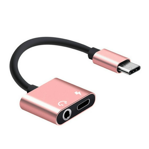 Sidaley Convertidor de carga de auriculares 2 en 1 tipo C a conector de 3,5 mm, reemplazo de adaptador de audio USB tipo C para Mate 20 Pro Teléfono y Comunicación oro rosa