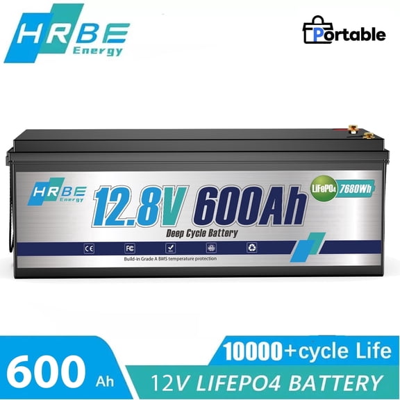 12V 600Ah LiFePO4 Lithium Battery,for RV,Solar System,Home Energy Storage,Marine,Camping,HRBEENERGY 200A BMS,7200Wh