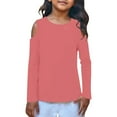 thumbnail image 6 of SERTG Kids Casual Cold Shoulder Shirts Long Sleeves Crewneck Loose Blouses Solid Color Spring Fall Tops for Children 3-12 Years (Pink,11 Years), 6 of 6