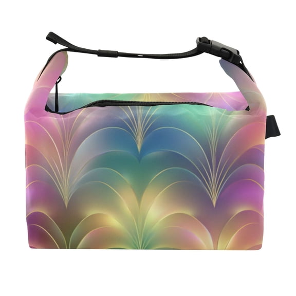 Buckle Handle Insulated Picnic Lunch Bag With Adjustable Strap 7L Capacity Shimmering Rainbow