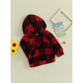thumbnail image 3 of Wassery Toddler Baby Boys Girls Winter Coat Jacket Long Sleeve Half Zip Hooded Plaid Fleece Outwear with Pockets for Casual Daily 6M-4T, 3 of 9