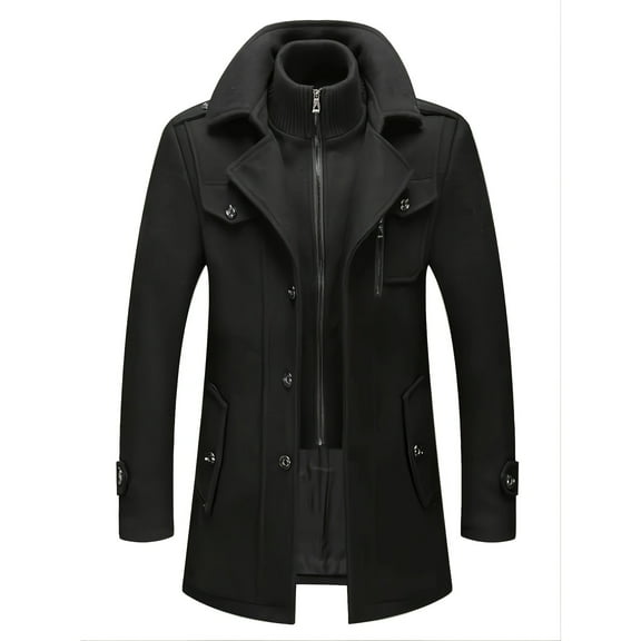 Men's Business Woolen Coat Fashion Double Collar Mid-length Woolen Jacket For Autumn/ Winter