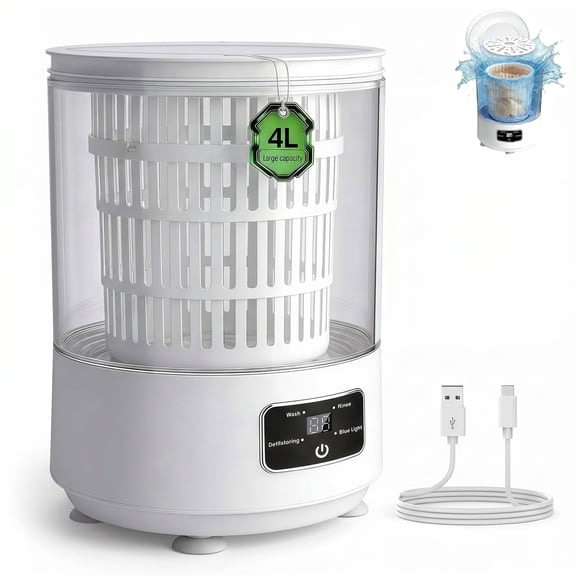 4L Underwear Washing Machine TPE - Portable Mini Washer & Spin Dryer for Travel & RV Living, Type-C Cordless Available