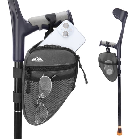 SupreGear Forearm Crutch Bag, Lightweight Elbow Pouch with Cup Holder, Dark Grey, 1 Pack