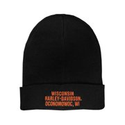 Harley-Davidson Men's H-D Label Patch Embroidered Cuffed Beanie Hat - Black, Harley Davidson
