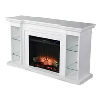Pemberly Row Touch Screen Wood Bookcase Electric Fireplace in White