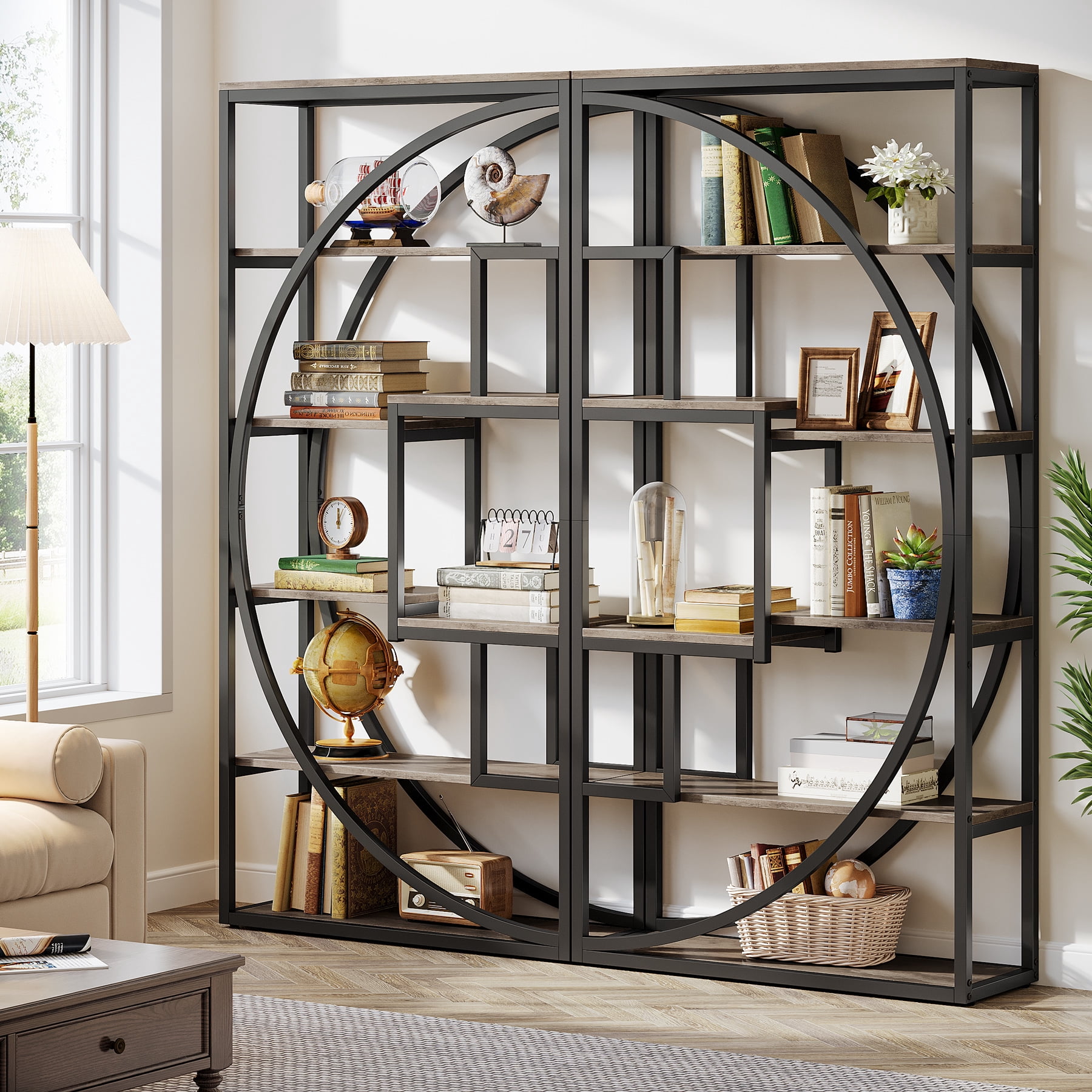 Tribesigns 70.8" Tall Industrial Bookshelf, 5-Tier Displaying Bookcases with 8 Open Storage Shelf for Home Office, Living Room, Bedroom, Gray