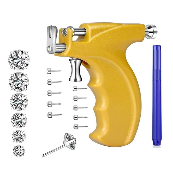 Reusable Ear Piercing Gun Kit Professional Body/Nose/Lip Piercing Set, Includes 6 Pairs Stud Earrings & 10 Gun Studs for Home Use (Yellow)