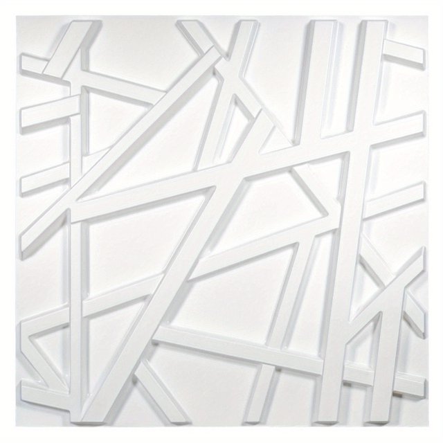 12pcs Matte White PVC 3D Wall Panel Geometric Crossing Lines, 19.7" X 19.7" (50cm*50cm), Covers 32 Sqft, For Interior Wall Decor In Living Room, Bedroom, Kitchen Room, TV Background, Feature Walls Dec