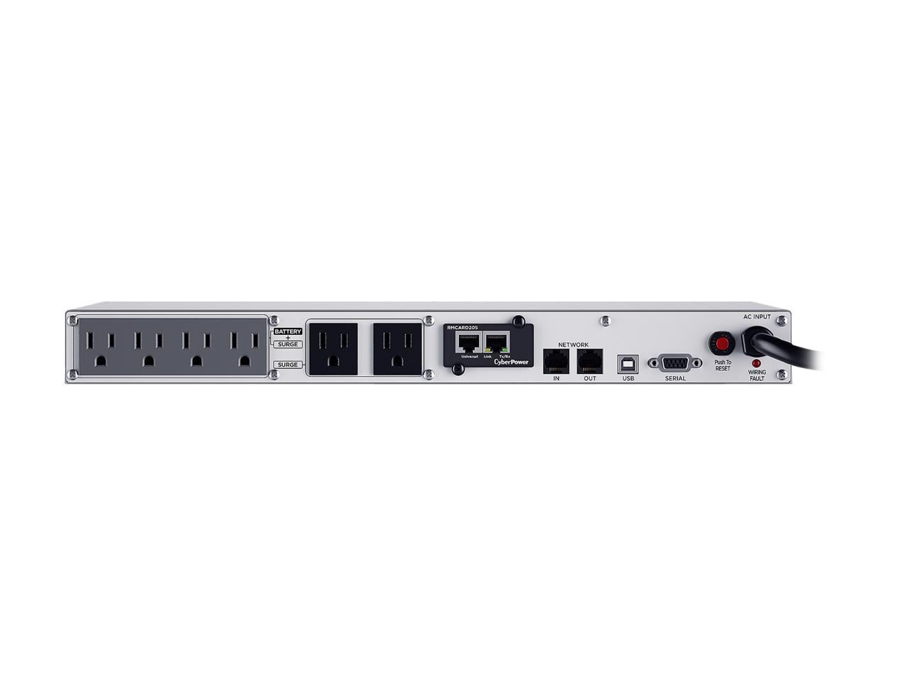 CyberPower OR500LCDRM1U Smart App LCD UPS Systems - 500VA/300W, 120 VAC, NEMA 5-15P, 1U, Rackmount, 6 Outlets, LCD, PowerPanel,  4 x 5-15R Battery/Surge Protected 2 x 5-15R Surge Protected Outlets