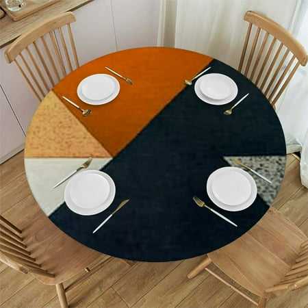 

Sheronv Geometric Design Round Tablecloth 100% Polyester for Indoor Outdoor Dining Kitchen Parties Stain Resistant and Washable Farmhouse Waterproof Fabric Multiple Sizes Available 42 -46